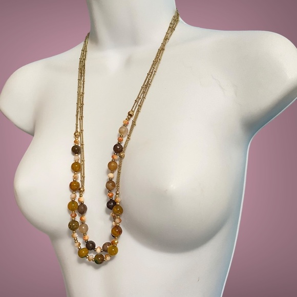 Natural Stone & Glass Beads Pair of Gold Tone Necklaces - Picture 6 of 10